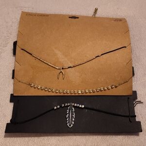 Multiples Gold & Silver Tone 3-Piece Choker Set with Feather and Wishbone